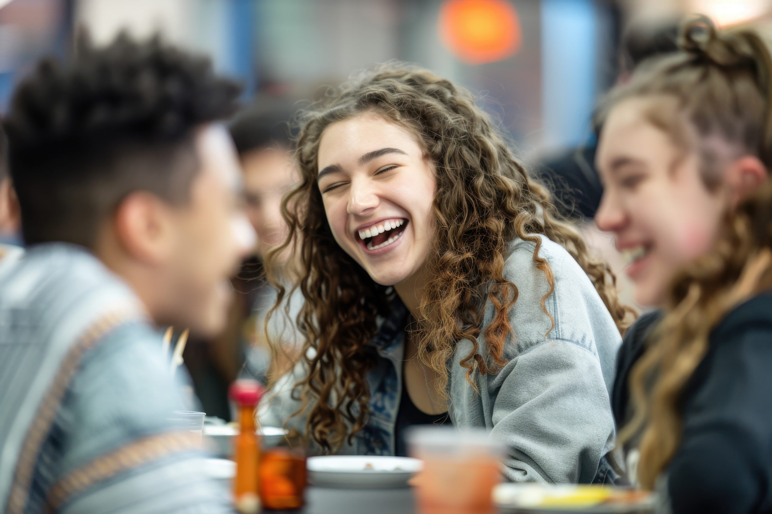 group-friends-sitting-together-cafeteria-laughing-enjoying-their-lunch